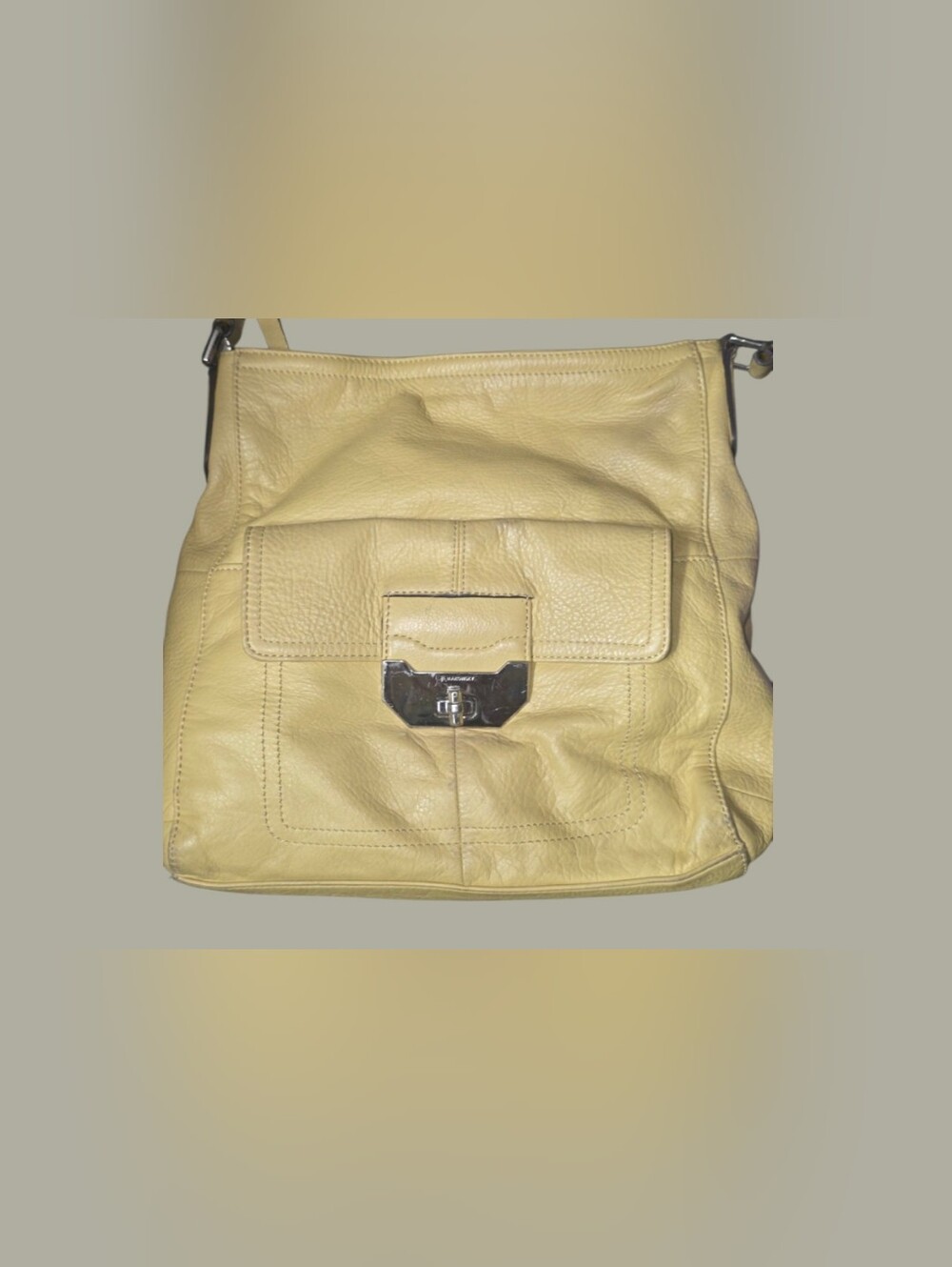 b. makowsky Pale Yellow Leather Shoulder Bag with Front Lock